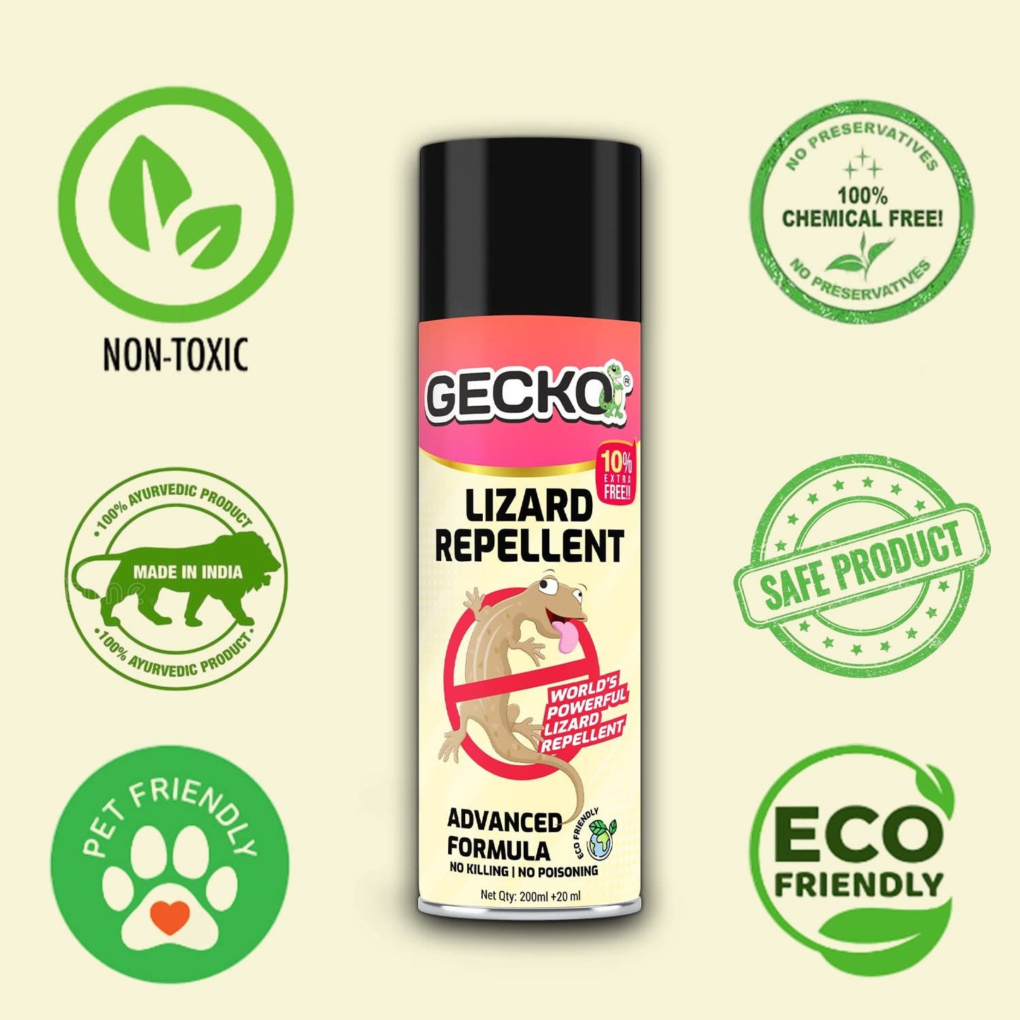 Gecko India's First Aerosol Based Lizard Spray Herbal Lizard Repellent Spray | 220ml