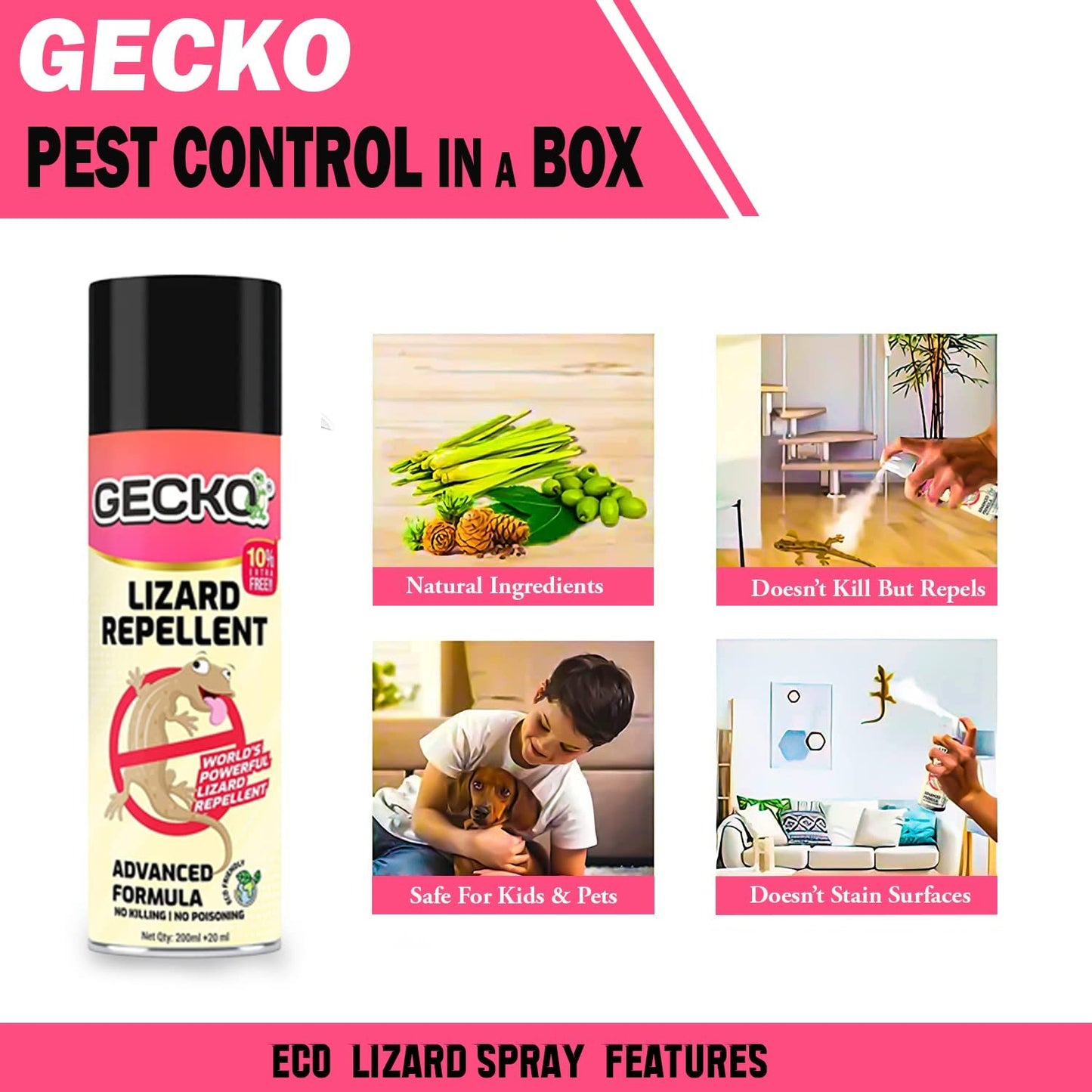 Gecko India's First Aerosol Based Lizard Spray Herbal Lizard Repellent Spray | 220ml