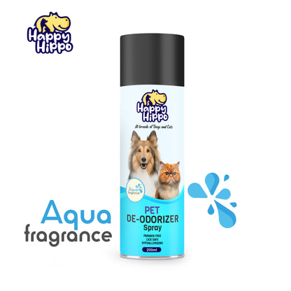 Happy Hippo Odour Remover Spray for Dogs & Cats - Dog Odour Remover Spray - Aqua Fragrance Harsh Chemical Free & Plant Based Formula - 200ml