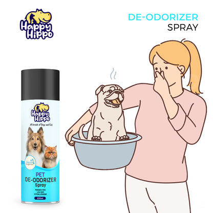 Happy Hippo Odour Remover Spray for Dogs & Cats - Dog Odour Remover Spray - Aqua Fragrance Harsh Chemical Free & Plant Based Formula - 200ml