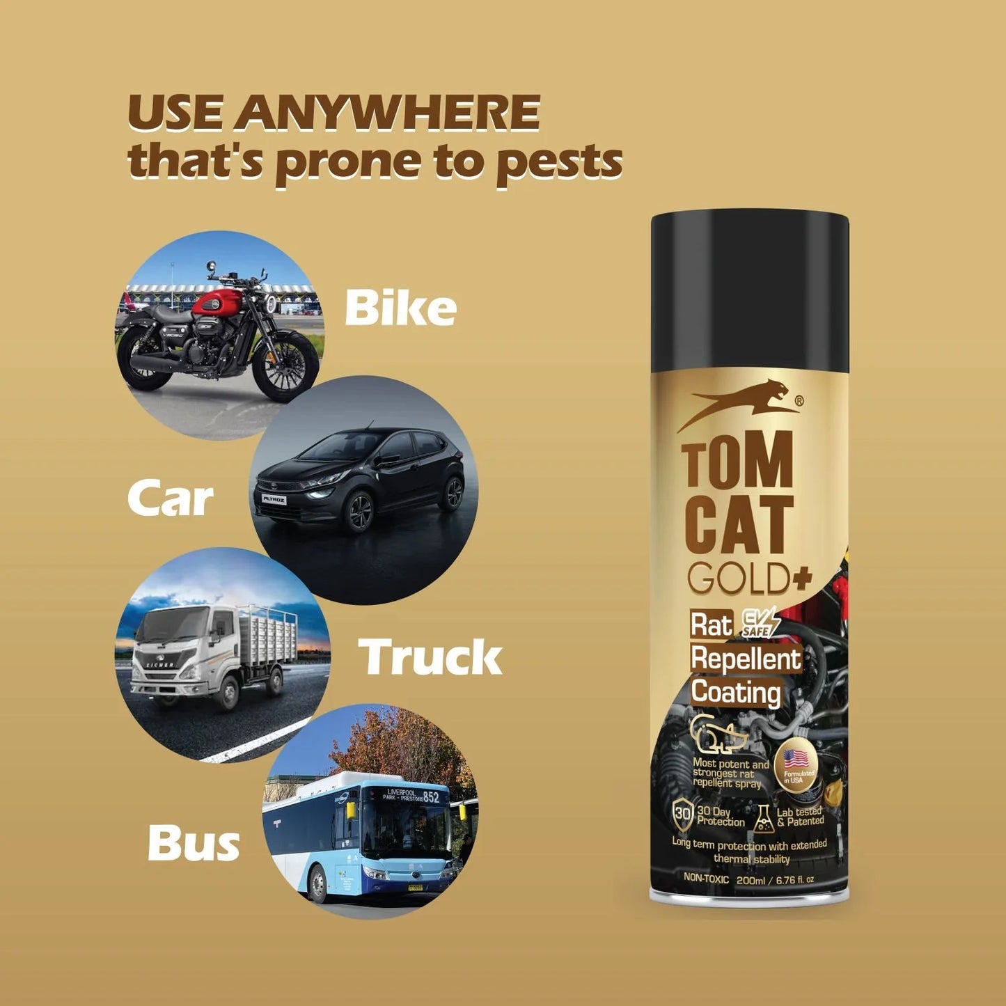 Tom Cat No Entry Rat Repellent Spray for Car, Truck & Bike (100 ML + 20 ML Extra) Free Delivery