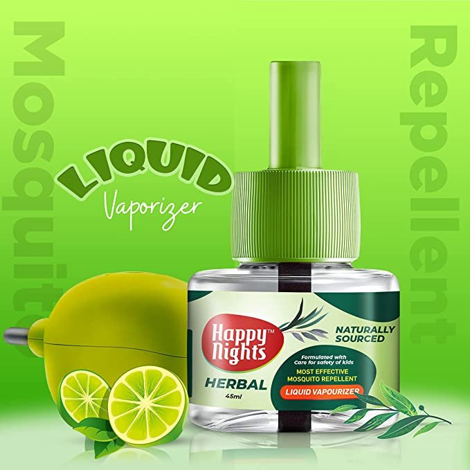 Happy Nights Combo Pack Herbal Lemon Eucalyptus + Camphor + Herbal Liquid Mosquito Repellent Vaporizer  - 1 no each + 1 machines