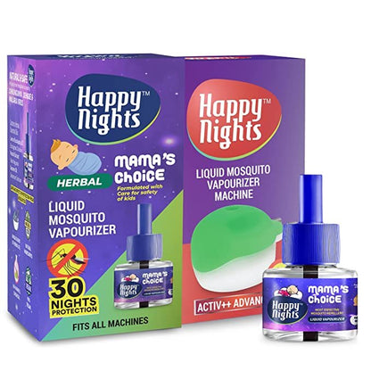 Happy Nights Combo Pack Herbal Lemon Eucalyptus + Camphor + Herbal Liquid Mosquito Repellent Vaporizer  - 1 no each + 1 machines