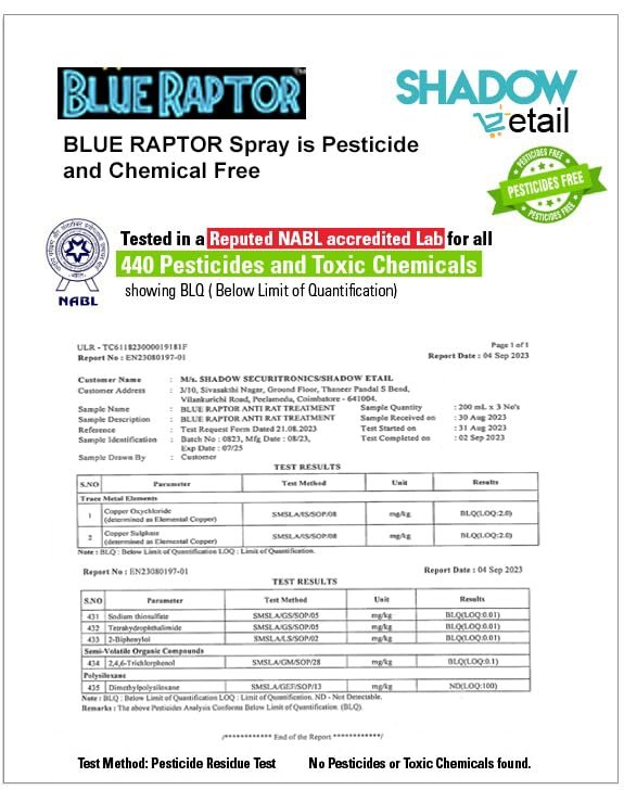 51UOoZMecVL.jpg Shadow Securitronics Blue Raptor No Entry Rat Repellent Car Spray for Cars Highly Effective Easy to Spray, Odour Free Rodent Repellent Spray for Cars (Pack of 1-200ml - FORMULATION 3X 200ML