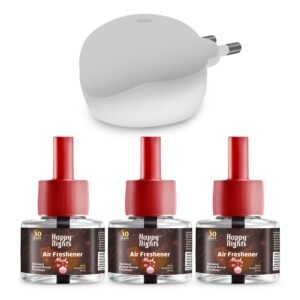 616KzsMo8L._SL1500_.jpg Happy Nights Plug In Room Freshener Kit | Musk Fragrance | Floral Air Freshener for Home, Bedroom, Bathroom, Office and Living Spaces | Long-Lasting & Safe | 3 Refill (45ml) + 1 Machine