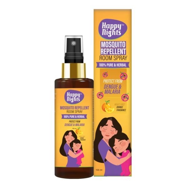 619GYKgSFNL._SL1500_.jpg Happy Nights Herbal Mosquito Repellent Room Spray | Orange Fragrance | Natural, Chemical-Free | Long-Lasting Mosquito Protection | 100ml | Pack of 1 | FORMULATION 1X Pack of 1