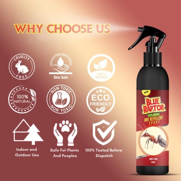 Blue Raptor Herbal Ant Control Spray, 200ml | Safe for Babies & Pets | Powerful Red Ant Defense for Home & Kitchen | Powerful Red Ant Barrier for Household Use | Pack of 1 (200ml) | - FORMULATION 3X 200ML