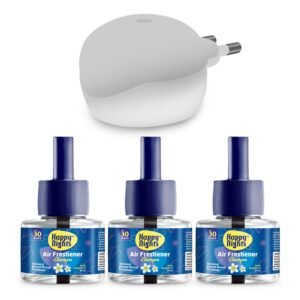 61LDLwebSL._SL1500_.jpg Happy Nights Plug In Room Freshener Kit | Champa Fragrance | Floral Air Freshener for Home, Bedroom, Bathroom, Office and Living Spaces | Long-Lasting & Safe | 3 Refill (45ml) + 1 Machine 45ML