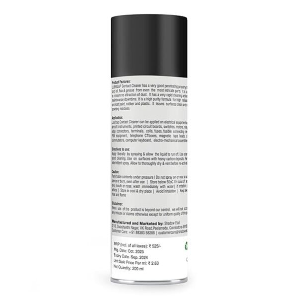 61MBi2S3rvL._SL1500_.jpg Shadow Securitronics Lubrizap Contact Cleaner 200ml - Drive Out Dirt, Dust, Oil, Flux Residue and Moisture from Sensitive Electrical Parts and Equipment with Ease 200ML