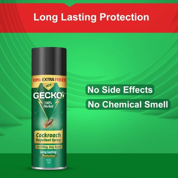 61O1qSpoitL._SL1500_.jpg Gecko Cockroach Repellent Spray | 100% Natural & Biodegradable | Non-Toxic Formula for Home, Kitchen & Office | Human & Pet Safe | Refreshing Fragrance | 120ml | FORMULATION 10X 120ML