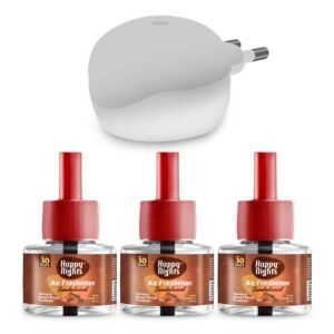 61c95vXrfAL._SL1500_.jpg Happy Nights Plug In Room Freshener Kit | Sandalwood Fragrance | Floral Air Freshener for Home, Bedroom, Bathroom, Office and Living Spaces | Long-Lasting & Safe | 3 Refill (45ml) + 1 Machine
