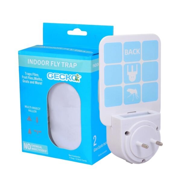 Gecko Flying Insect Trap 1 Plug in Device & 5 Refill Cartridges - Plug in Fly Trap & Indoor Bug Catcher for Gnats, House & Fruit Flies - Blue & UV Light Technology, Alternative to Bug Zappe
