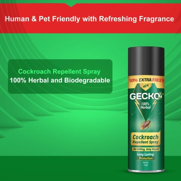 61oraYfNbWL._SL1500_.jpg Gecko Cockroach Repellent Spray | 100% Natural & Biodegradable | Non-Toxic Formula for Home, Kitchen & Office | Human & Pet Safe | Refreshing Fragrance | 120ml | FORMULATION 10X 120ML