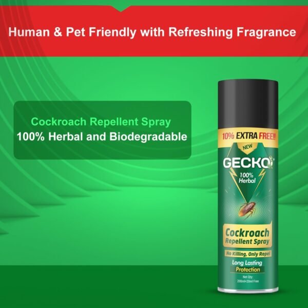 61qpHNCpiaL._SL1500_.jpg Gecko 200ml Non-Toxic Cockroach Repellent | Safe for Home, Kitchen, Office | Biodegradable | Herbal | Refreshing Fragrance | No Chemical Smell | FORMULATION 30X Pack of 1