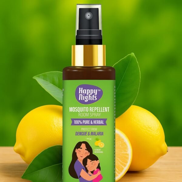Happy Nights Herbal Mosquito Repellent Room Spray - Lemon Fragrance – Natural Mosquito Protection, Chemical-Free, Long-Lasting Insect Repellent for Home and Bedroom -100ml (Pack of 1) - FORMULATION 1X 100ML