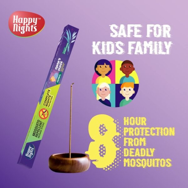 Happy Nights Mosquito Repellent Incense Sticks | 1 Hour Burning Time, 8 Hours Protection from Mosquito | Mosquito/Machar Agarbatti | 100% Herbal Incense Sticks | Pack of 50 - FORMULATION 1X