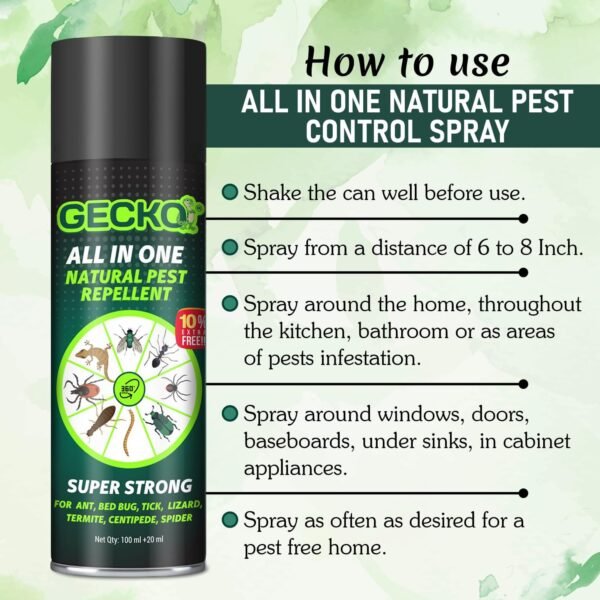 711-M0x9gmL._SL1500_.jpg Gecko All-in-One Insect Repellent Spray | Multi-Purpose Insect Control for Lizard, Ant, Termite, Bed Bugs, Spider, Fly, Centipede, Mouse | 100% Natural Formula - 120ml | FORMULATION 10X 120ML