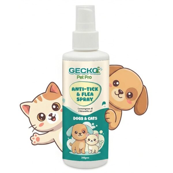 Gecko Pet Pro Anti Tick & Flea Care Spray for Dogs & Cats | 2× Concentrated External Parasite Care | Coat Hygiene & Grooming Support | Lemongrass & Citronella Oil | 200 ml