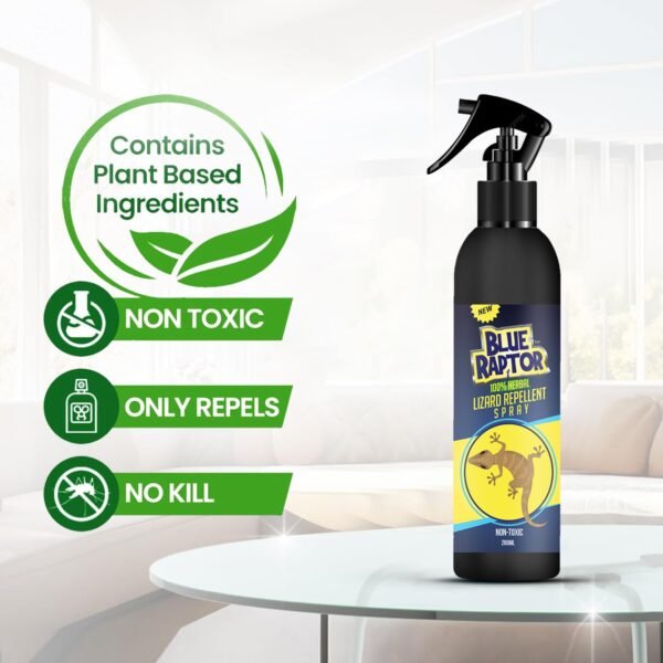 714XNLo9Z5L._SL1500_.jpg Blue Raptor Lizard Repellent Spray | Herbal | Eco-Friendly | Chemical-Free | Repels Lizards | Food-Safe | Plant-Based | 200ml | Pack of 1 | FORMULATION 2X Pack of 1