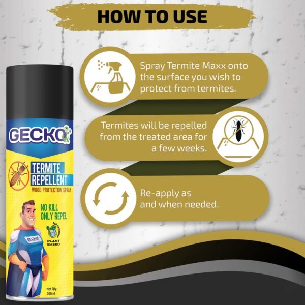 Gecko Termite Repellent Spray | 100% Herbal | Protects Wood & Furniture | 200ml | Pack of 1 | FORMULATION 10X Pack of 1