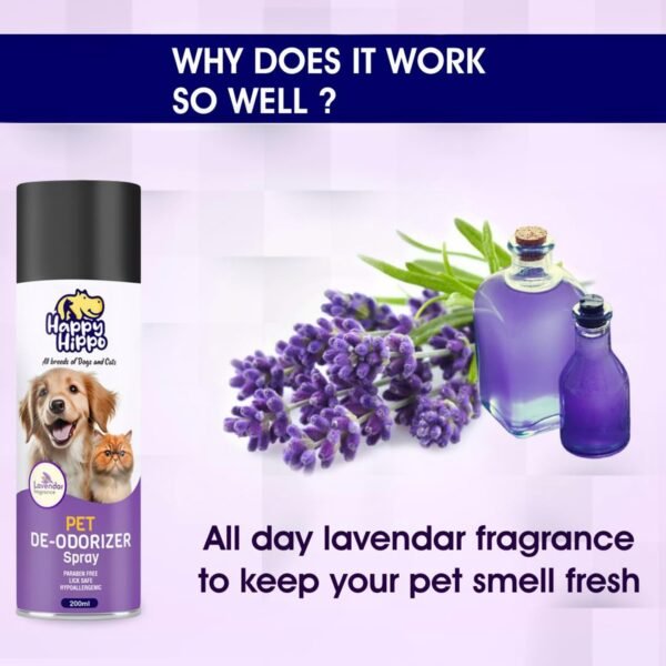 Happy Hippo Pet Urine Odour Eliminator for Dogs and Cats | Pet Deodrant & Smell Remover | Pet Odour Eliminator | Lavender Fragrance | Potty Training Spray for Puppy, Cat and Dog - 200ml 200ML