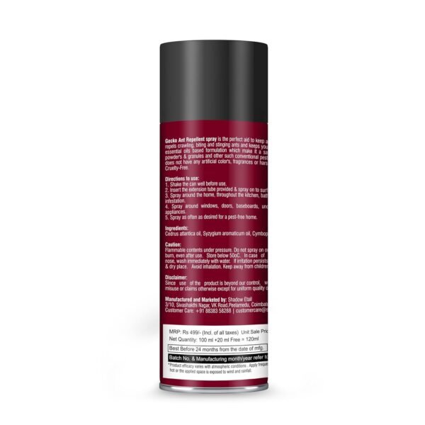 71YeG7BB4BL._SL1500_.jpg Gecko Ant Repellent Spray | 100% Herbal Formula for Home & Kitchen | Safe for Babies & Pets | Effective Against Red Ants | Suitable for Home, Office Use | 120ml | FORMULATION 10X 120ML
