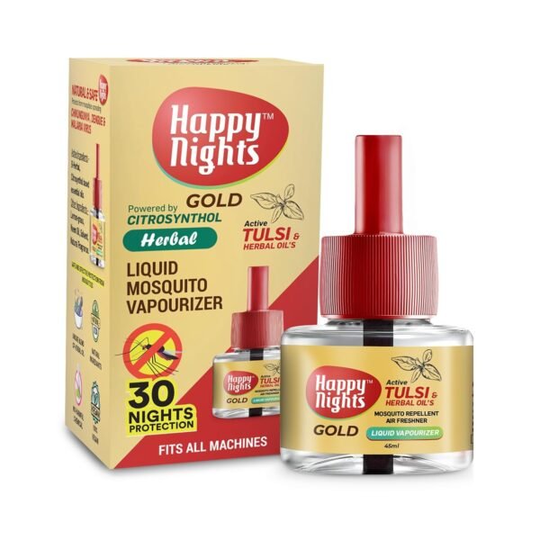 71bFOMsp5JL._SL1500_.jpg Happy Nights Gold Tulsi And Herbal Mosquito Repellent | Prevent From Mosquito | Air Freshener Completely Herbal-Safe For variationren, 45Ml (Pack Of 3 Refill Plus 1 Machine), Oil Pack of 3