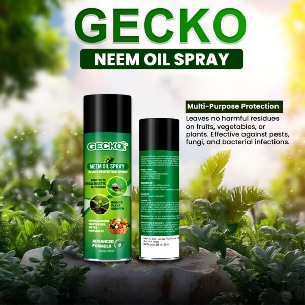 Gecko Cold Pressed Water Soluble Aerosol Neem Oil Spray Plants & Garden For Indoor And Outdoor Removes Aphids Mites Whiteflies Fungus Thriphs Mildew | 1x200ml | FORMULATION X2 200ML