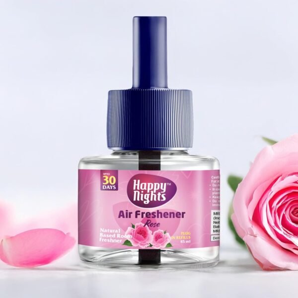Happy Nights Plug In Room Freshener Kit | Rose Fragrance | Floral Air Freshener for Home, Bedroom, Bathroom, Office and Living Spaces | Long-Lasting & Safe | 3 Refill (45ml) + 1 Machine