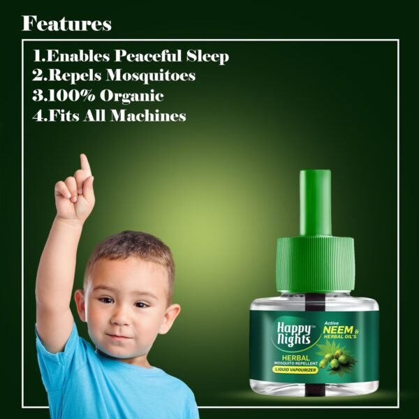 71oLM0Mha1L._SL1500_ Happy Nights Neem Mosquito Refill | Herbal Neem Repellent | Repellent | Insect Vaporizer | Prevent from Dengue | Completely Herbal Safe for Children | 45 ml (Pack of 3 Refill Plus 1 Machine)