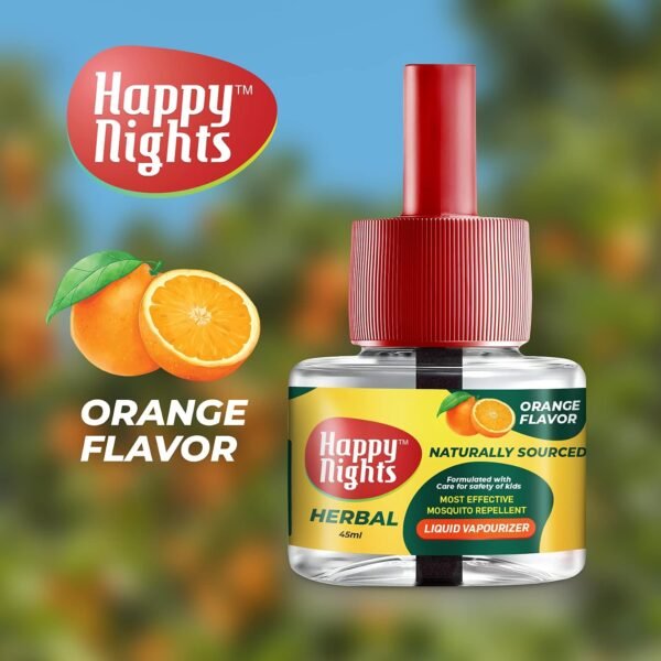 71vwZJetBVL._SL1500_.jpg Happy Nights Orange Mosquito Refill | Herbal Orange Repellent | Repellent | Insect Vaporizer | Prevent from Dengue| Completely Herbal Safe for variationren | 45 ml (Pack of 7 Refill plus 1 machine) 45 ML