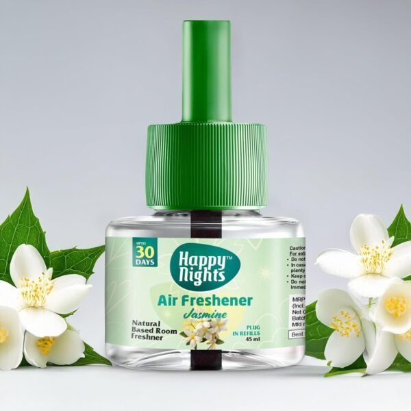 Happy Nights Plug In Room Freshener Kit | Jasmine Fragrance | Floral Air Freshener for Home, Bedroom, Bathroom, Office and Living Spaces | Long-Lasting & Safe | 3 Refill (45ml) + 1 Machine