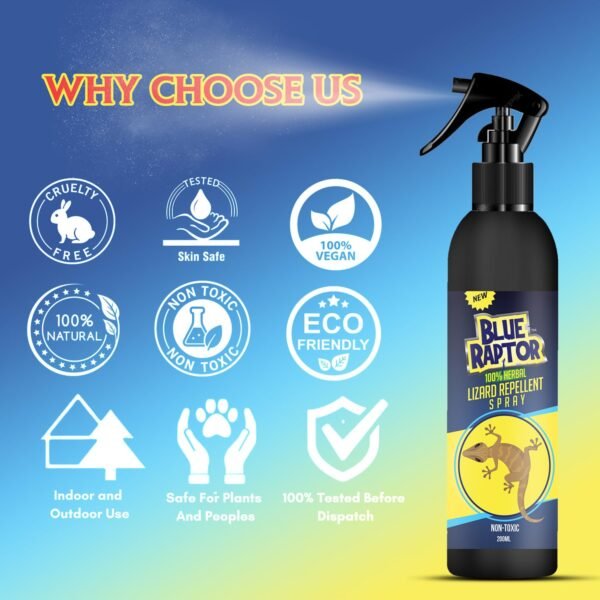 71xDgKTYPBL._SL1500_.jpg Blue Raptor Lizard Repellent Spray | Herbal | Eco-Friendly | Chemical-Free | Repels Lizards | Food-Safe | Plant-Based | 200ml | Pack of 1 | FORMULATION 2X Pack of 1
