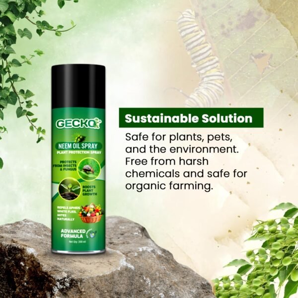 Gecko Cold Pressed Water Soluble Aerosol Neem Oil Spray Plants & Garden For Indoor And Outdoor Removes Aphids Mites Whiteflies Fungus Thriphs Mildew | 1x200ml | FORMULATION X2 200ML