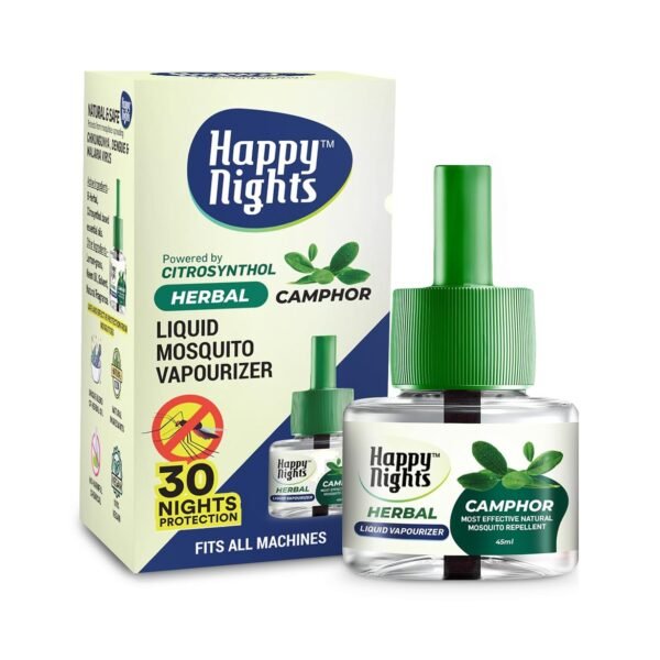Happy Nights Camphor Mosquito Repellent Liquid Refill, Mama’s Choice Camphor Repellent, 45ml Oil based | Prevent from Mosquito | The Best & Natural Mosquito Repellent for Babies | Refill (45ml) + Machine