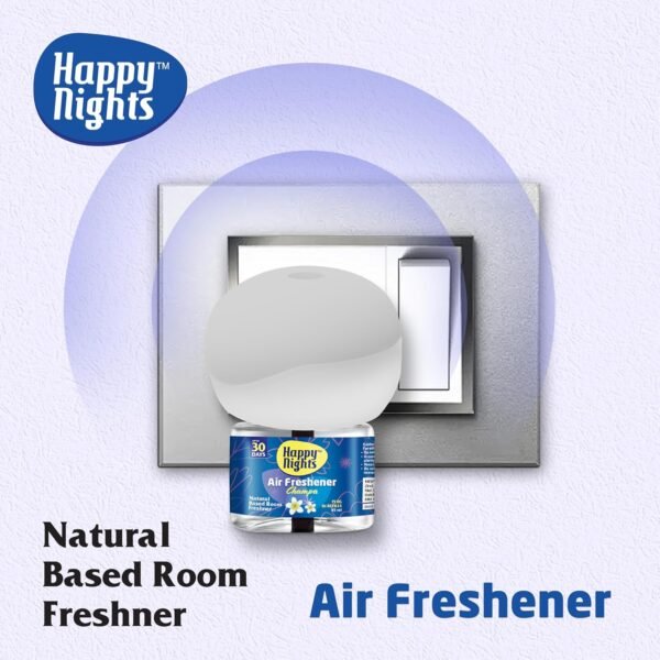 Happy Nights Plug In Room Freshener Kit | Champa Fragrance | Floral Air Freshener for Home, Bedroom, Bathroom, Office and Living Spaces | Long-Lasting & Safe | 3 Refill (45ml) + 1 Machine 45ML