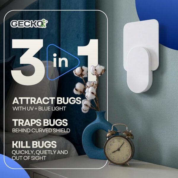 Gecko Flying Insect Trap 1 Plug in Device & 5 Refill Cartridges - Plug in Fly Trap & Indoor Bug Catcher for Gnats, House & Fruit Flies - Blue & UV Light Technology, Alternative to Bug Zappe