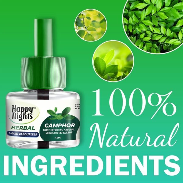 Happy Nights Camphor Mosquito Repellent Liquid Refill, Mama’s Choice Camphor Repellent, 45ml Oil based | Prevent from Mosquito | The Best & Natural Mosquito Repellent for Babies | Refill (45ml) + Machine