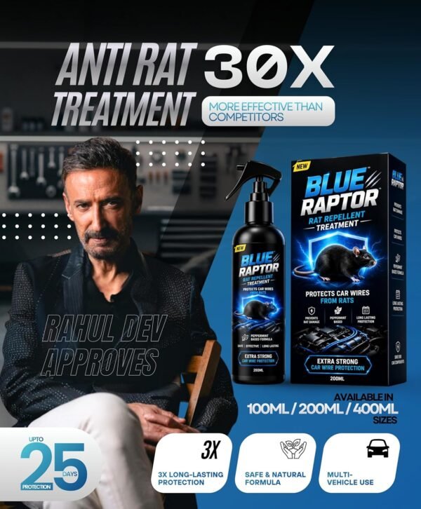 81HGrcriXiL._SL1500_ Blue Raptor No Entry Rat Repellent Car Spray for Cars Highly Effective Easy to Spray, Odour Free Rodent Repellent Spray for Cars (Pack of 1-200ml - FORMULATION 3X 200ML