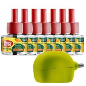 81HmtQG7iGL._SL1500_.jpg Happy Nights Orange Mosquito Refill | Herbal Orange Repellent | Repellent | Insect Vaporizer | Prevent from Dengue| Completely Herbal Safe for variationren | 45 ml (Pack of 7 Refill plus 1 machine) 45 ML