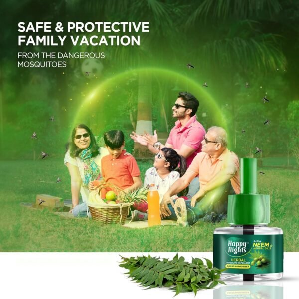 81O2QLp+6pL._SL1500_ Happy Nights Neem Mosquito Refill | Herbal Neem Repellent | Repellent | Insect Vaporizer | Prevent from Dengue | Completely Herbal Safe for Children | 45 ml (Pack of 3 Refill Plus 1 Machine)