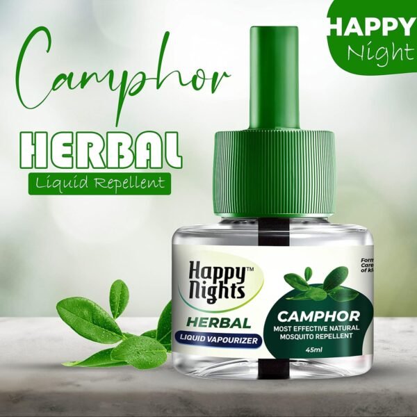 Happy Nights Camphor Mosquito Repellent Liquid Refill, Mama’s Choice Camphor Repellent, 45ml Oil based | Prevent from Mosquito | The Best & Natural Mosquito Repellent for Babies | Refill (45ml) + Machine