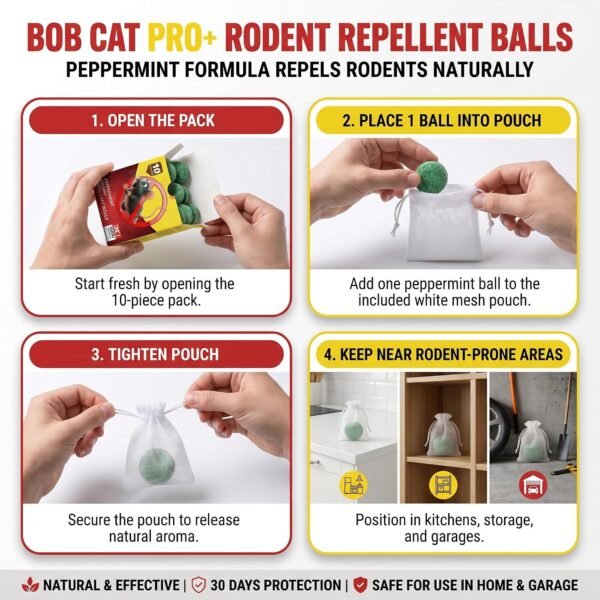 81SNo0Wv-wL._SL1500_ BOB CAT Pro+ Peppermint Repellent Rat Balls | Protection from Rodent | Safe No-Kill | 100% Herbal & Natural | 30-Day Protection | for Car, Home,Warehouse,Factory & Office | 10 Piece | Formulation 4X