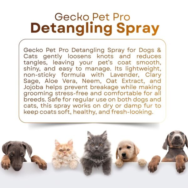Gecko Pet Pro Detangling Spray for Dogs & Cats |Leave-in Conditioner & Grooming Spray | 2× Smooth Coat, Knot & Tangle Care | No-Rinse | Lavender & Clary Sage | 200 ml