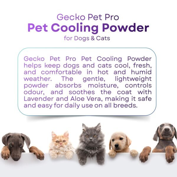 Gecko Pet Pro 2X Pet Cooling Powder for Dogs & Cats | Lavender & Aloe Vera | Extra Strength Deodorizer for Strong Odor Control | Summer Cooling Powder | Safe for Regular Use | 120g