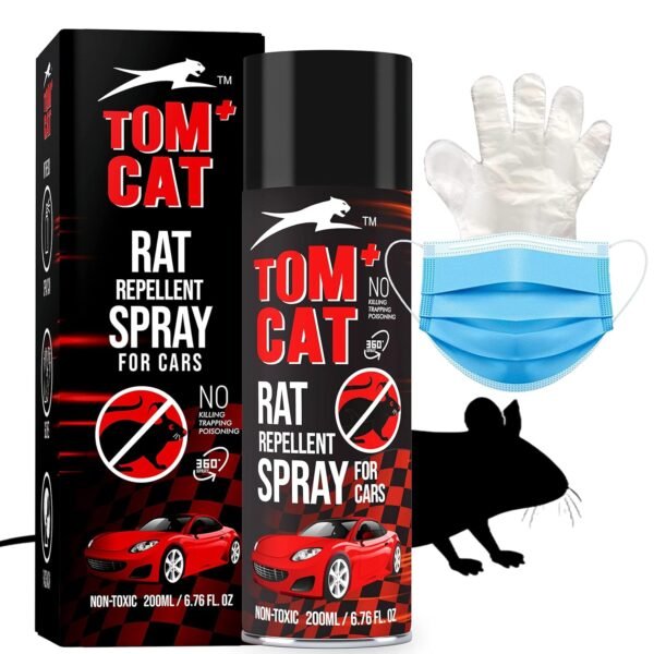 81dN8bmQyL._SL1500_.jpg Shadow Securitronics TOMCAT No Entry Rat Repellent Spray for Cars Highly Effective Lasts 1 Year Leak Free Easy to Spray Nozzle, Non Toxic, 200ML Repellent with Protective Glove & Mask Pack of 1