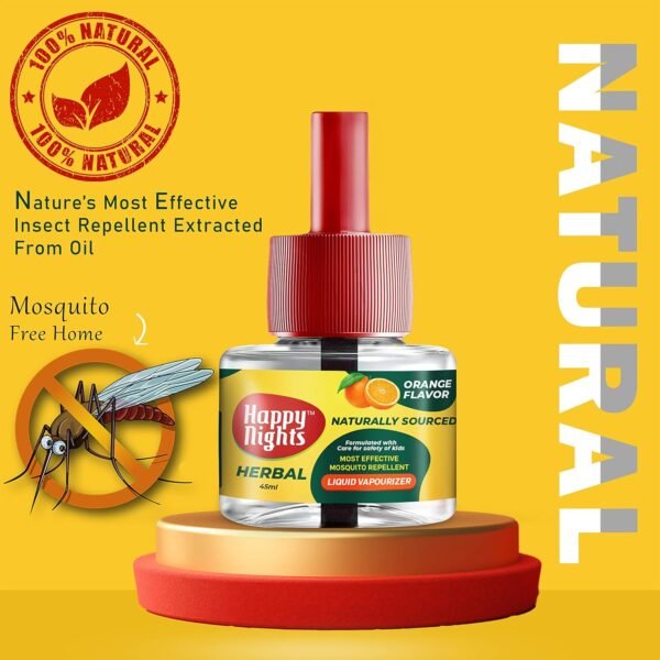 81eV61FDgFL._SL1500_.jpg Happy Nights Orange Mosquito Refill | Herbal Orange Repellent | Repellent | Insect Vaporizer | Prevent from Mosquito | Completely Herbal Safe for variationren | 45 ml (Pack of 12 Refill plus 1 machine) Pack of 12