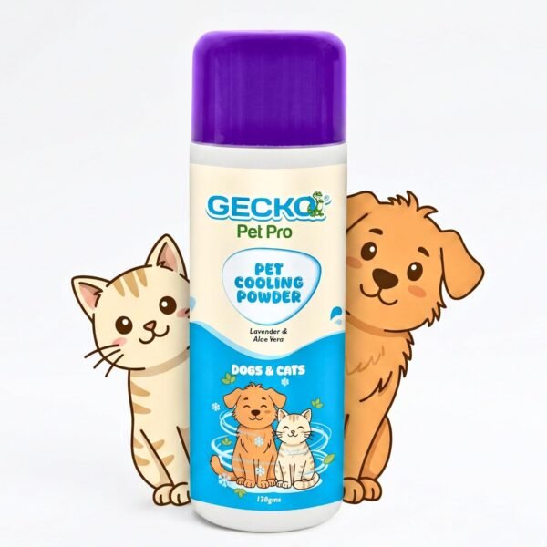 Gecko Pet Pro 2X Pet Cooling Powder for Dogs & Cats | Lavender & Aloe Vera | Extra Strength Deodorizer for Strong Odor Control | Summer Cooling Powder | Safe for Regular Use | 120g