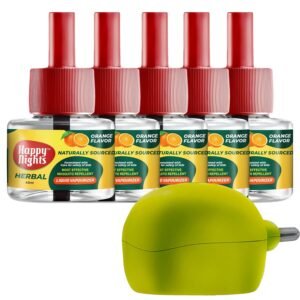 81iq-IY4JLL._SL1500_.jpg Happy Nights Orange Mosquito Refill | Herbal Orange Repellent | Repellent | Insect Vaporizer | Completely Herbal Safe for variationren | 45 ml (Pack of 5 Refill plus 1 machine) 45 ML