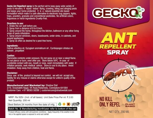 81lUWUM1mvL._SL1500_.jpg Shadow Securitronics Ant Repellent Spray 200ML | 100% Herbal | Baby-Safe, Pet-Friendly | Red Ant Repellent for Home, Kitchen, Office | Anti Ant Spray | 10X Formulation | Pack of 1 Pack of 1